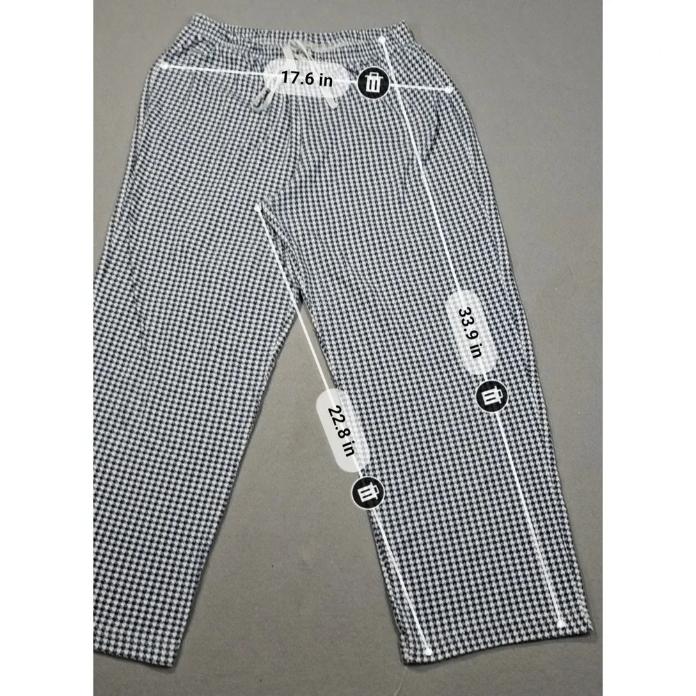Womens Houndstooth Drawstring Pajama Pants Size Petite Small Blue White Lounge